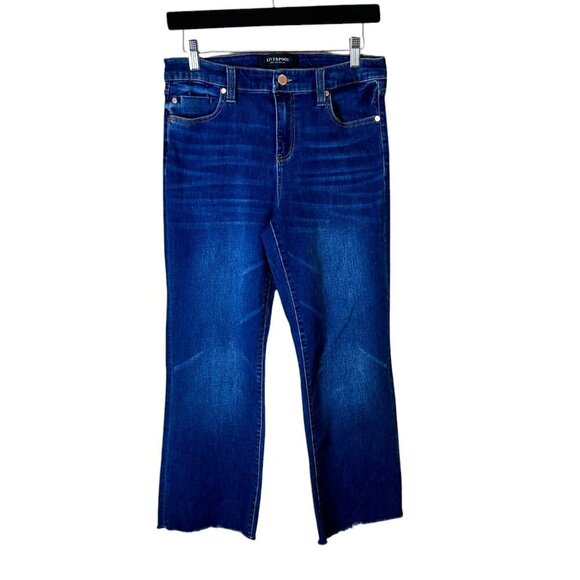 LIVERPOOL LOS ANGELES Crop Wide Leg Raw Hem Denim Jeans Size 10 / 30 - Picture 1 of 15
